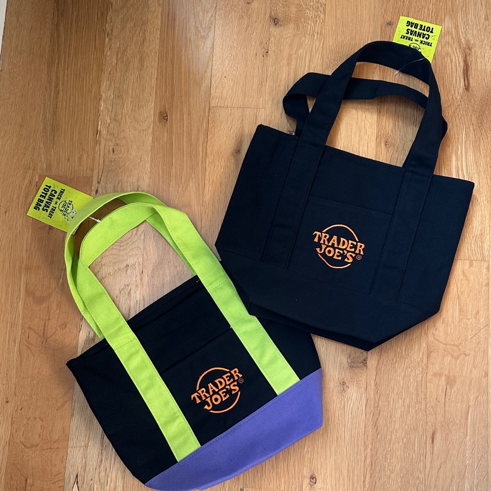 Trader Joe's Black and Purple Tote Bags